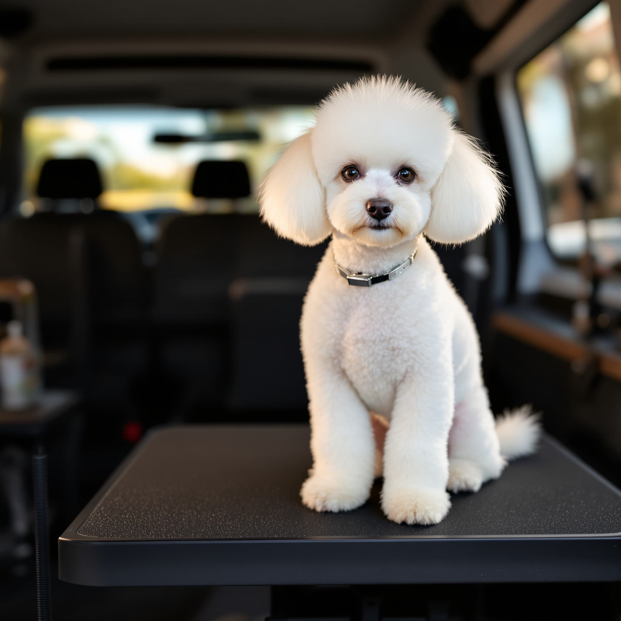 Perfectly groomed toy poodle after session