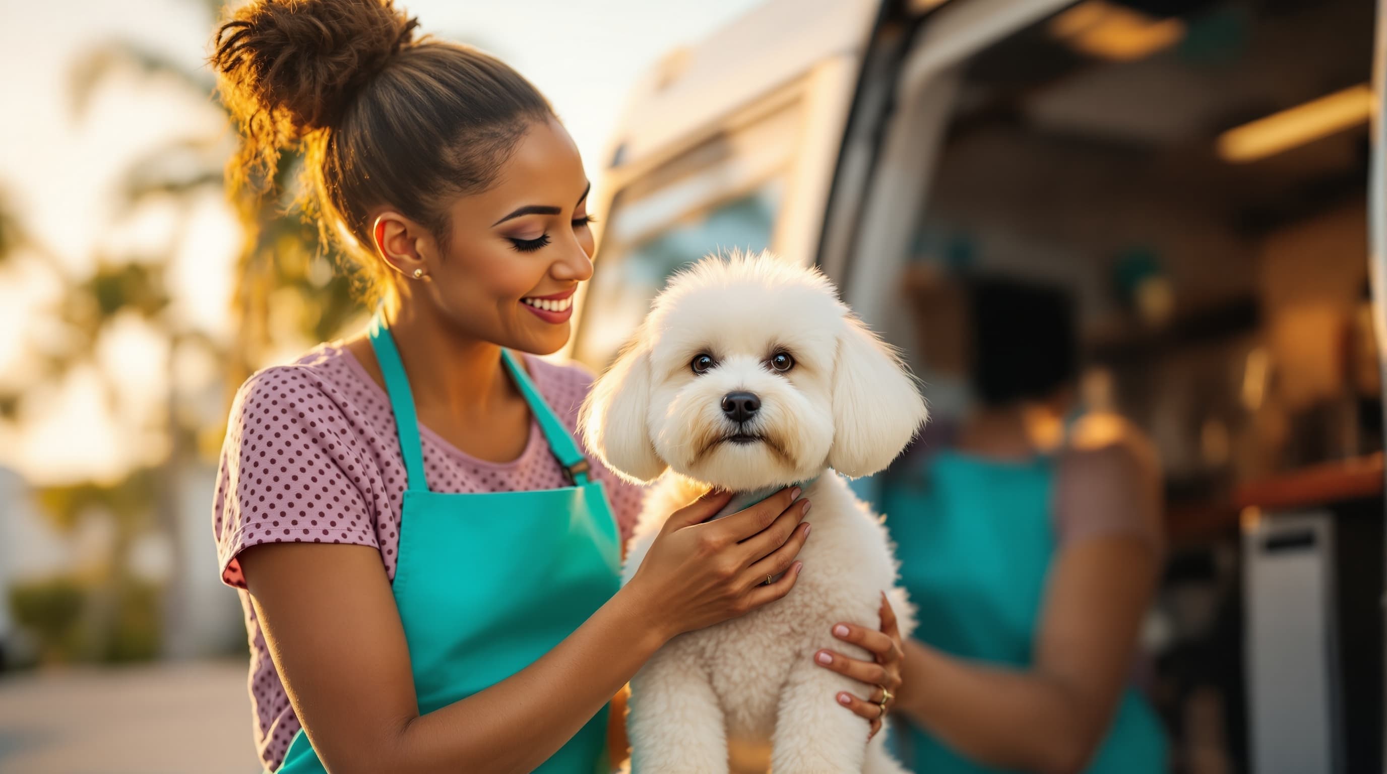 Full groom — Golden Retriever, de-shed treatment + breed cut, scheduled pickup at estate driveway